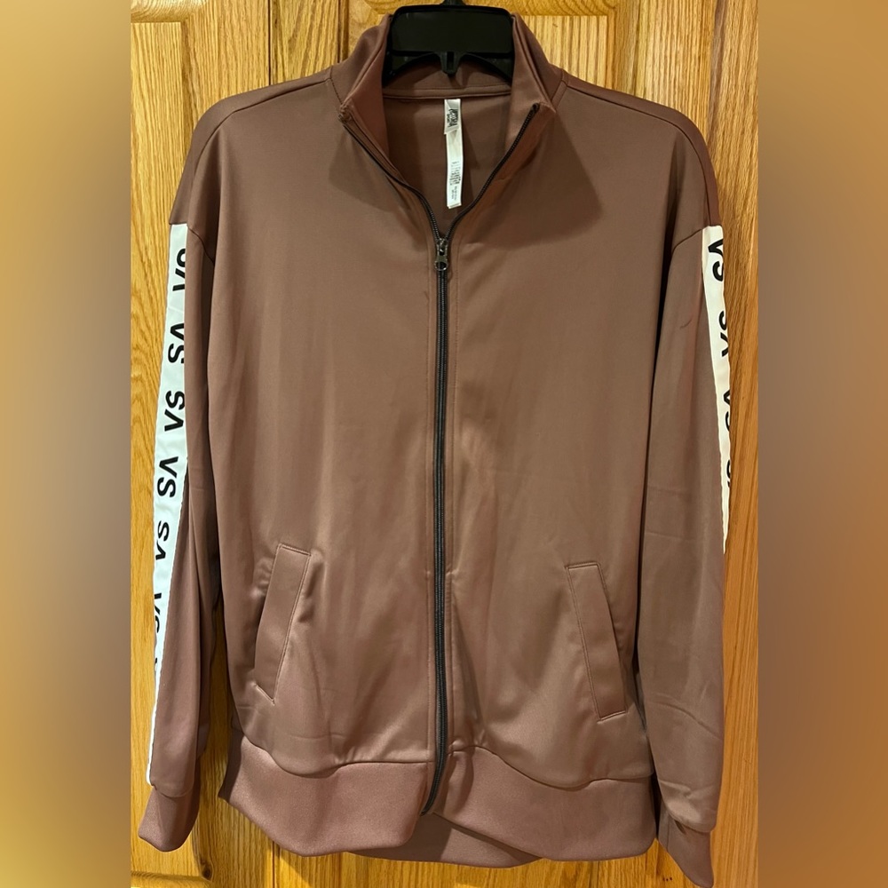 Victoria's Secret Dusty Rose Mauve Brown Track Suit Jacket Stripe Sleeves‎ XS